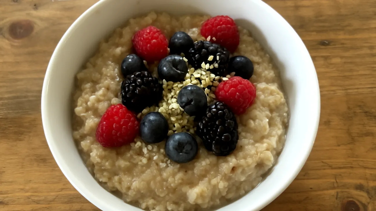 Porridge di quinoa con semi di canapa e frutti di bosco"