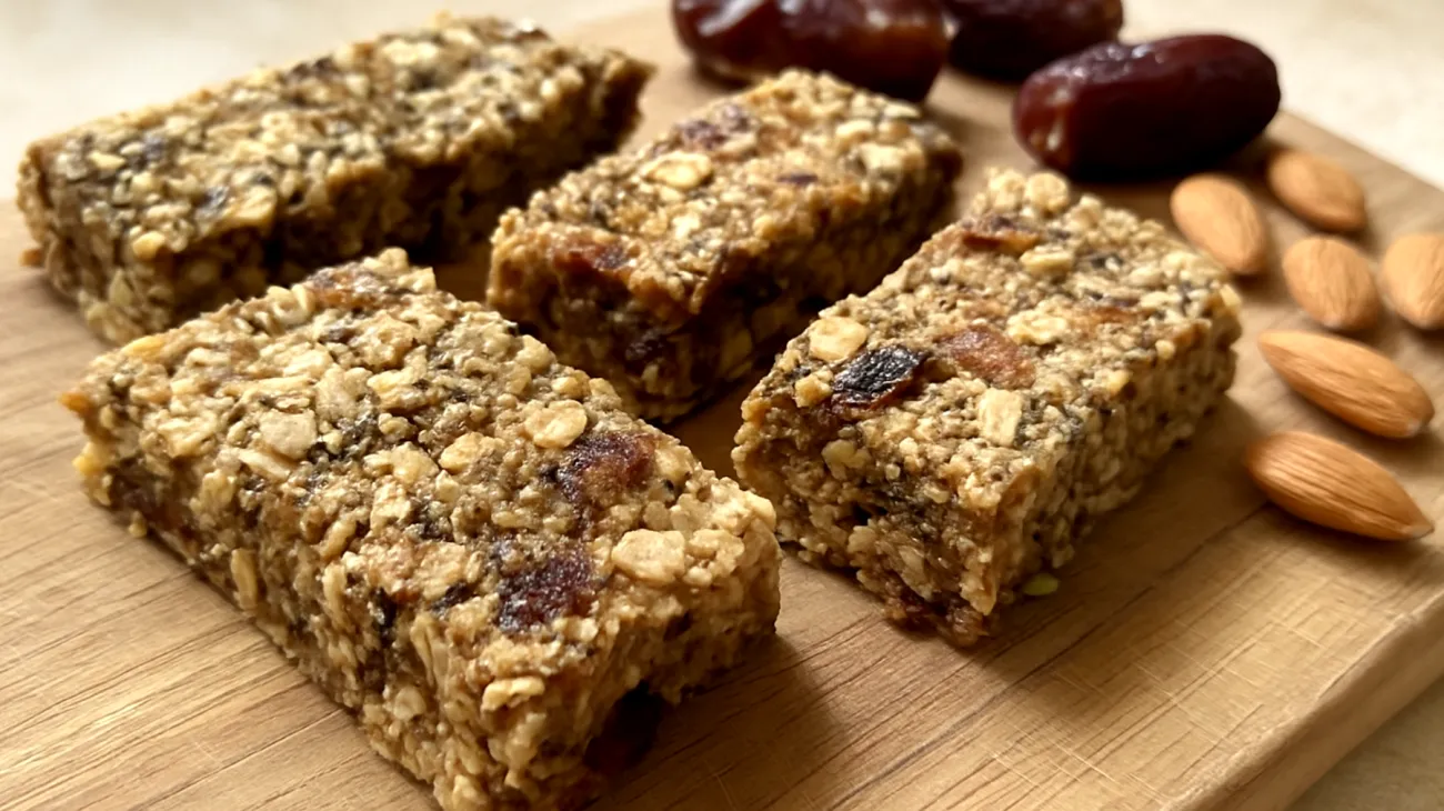 Barrette di avena e semi di chia fatte in casa con datteri e mandorle"