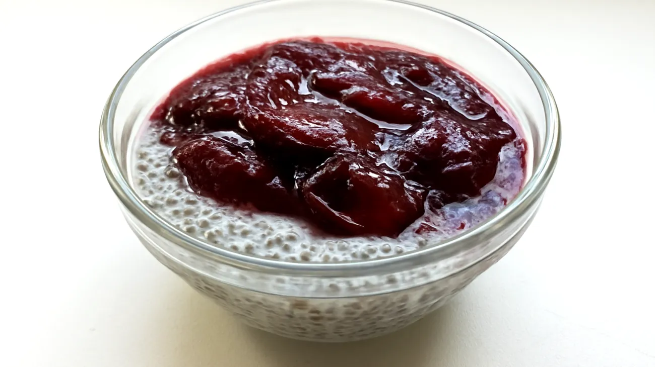 Budino di semi di chia con composta di prugne"