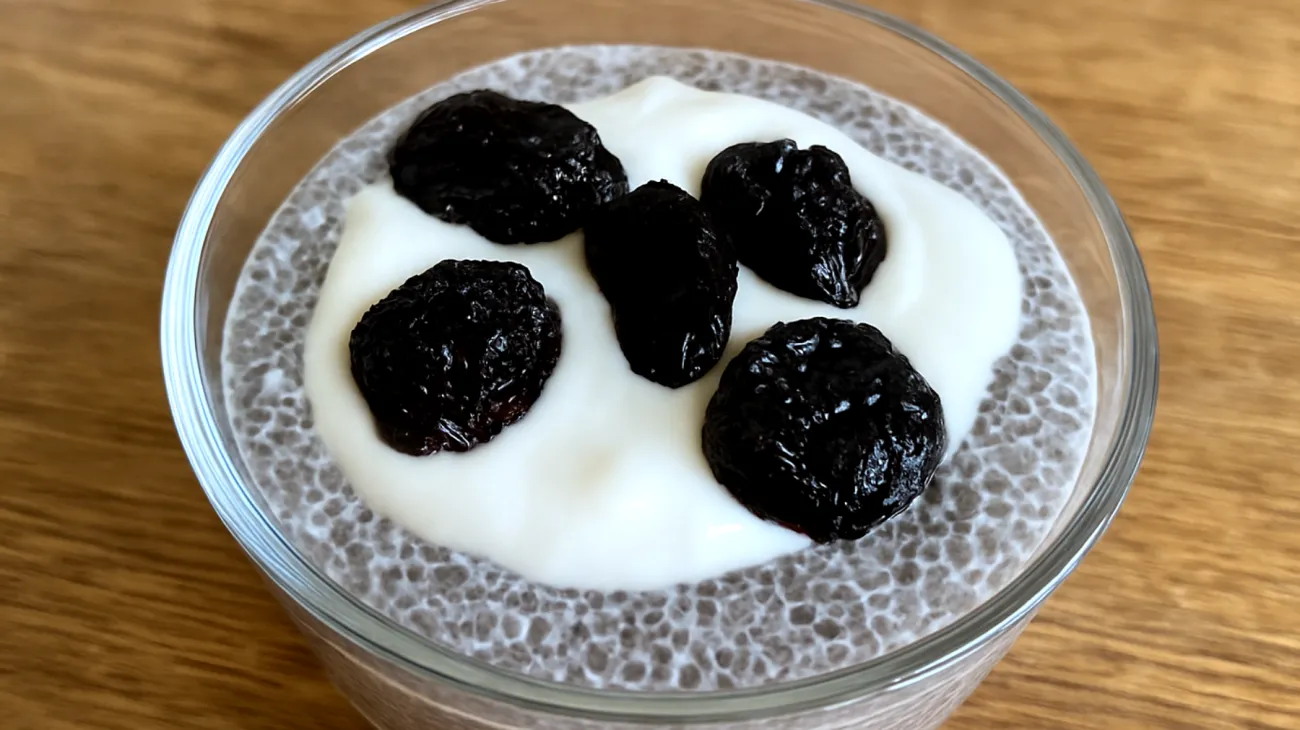 Budino di semi di chia con prugne secche e kefir"