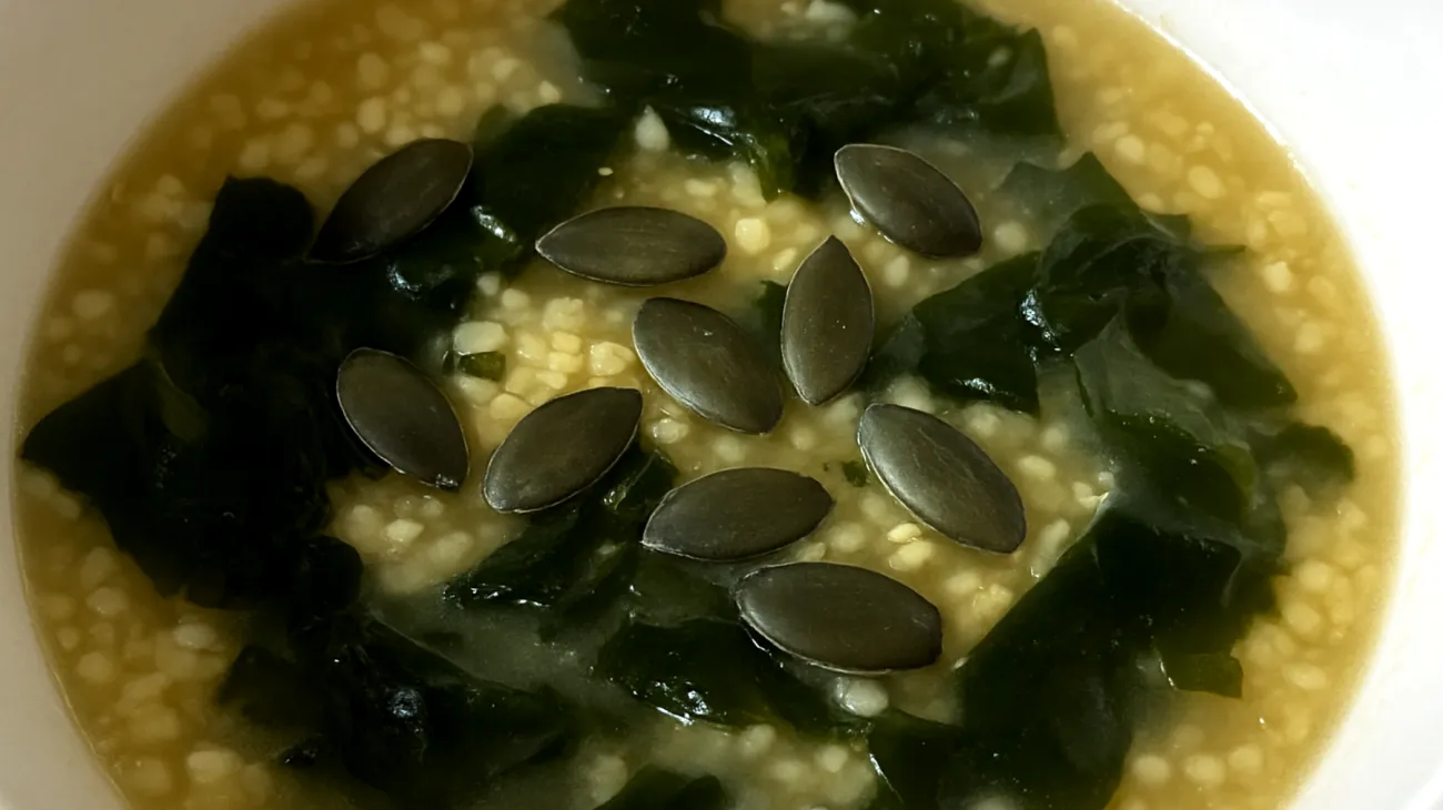 Zuppa di miglio con alghe wakame e semi di zucca"