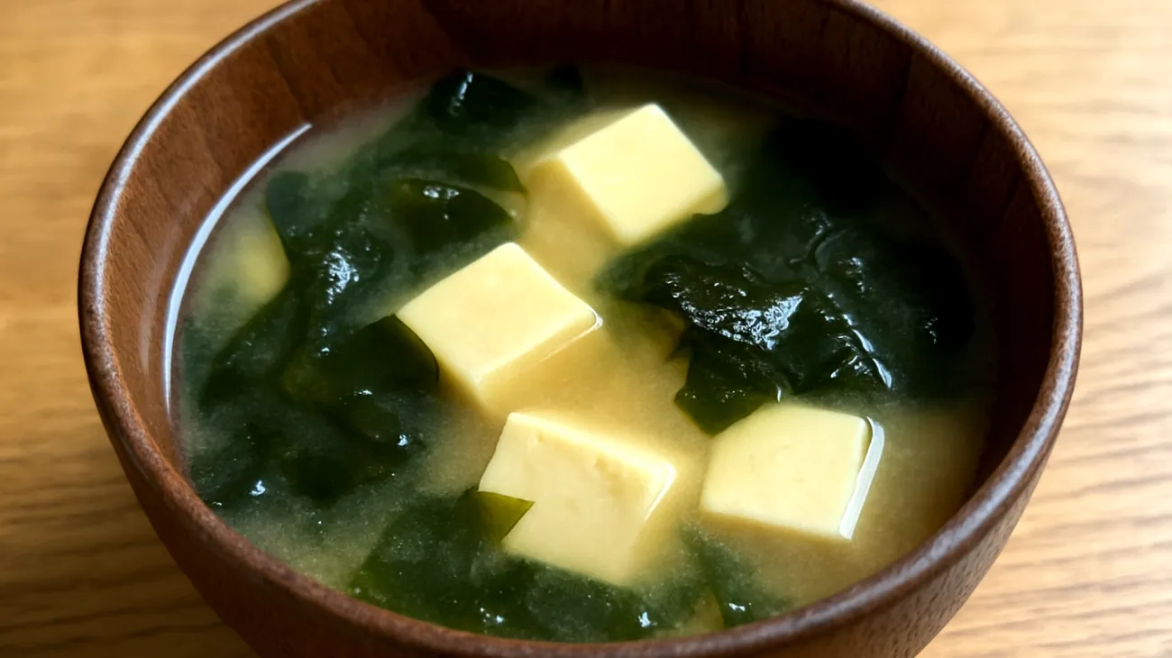 Zuppa di miso con alga wakame e tofu"